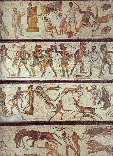 Leptis Magna mosaics showing gladiatorial combat.