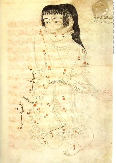 Horizon Caption: 'an Arab version of Virgo - the red dots represent the individual stars - adorns a Treatise on the Fixed Stars, written in 1009. By then, Arab universities thrived in Baghdad, Cairo, Cordoba, antedating Europe's by two centuries.' 